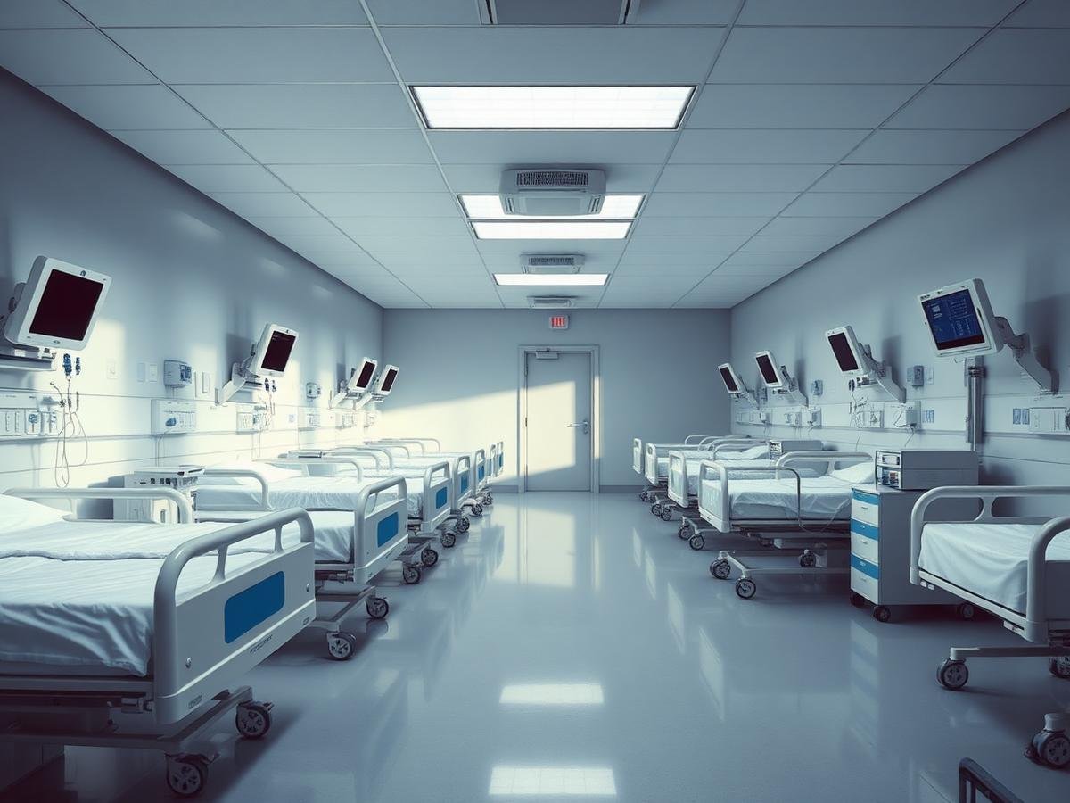 Hospital ward with patient beds and monitors