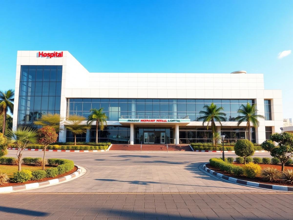 Exterior view of a modern hospital building